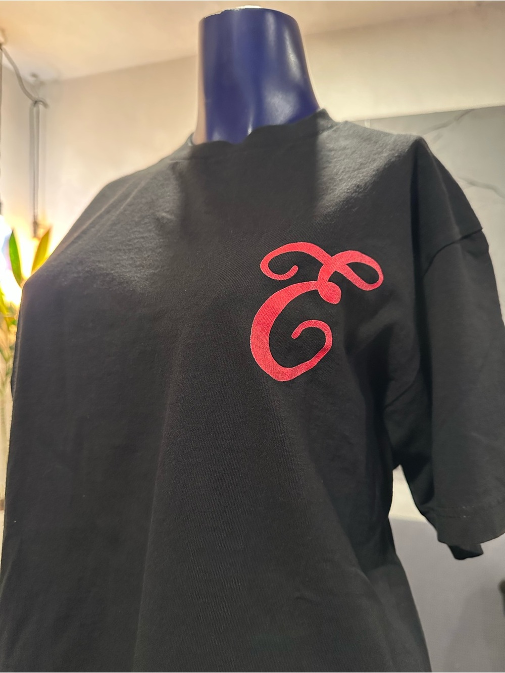 Black Men's Short-Sleeve Tee with Red Script Detail